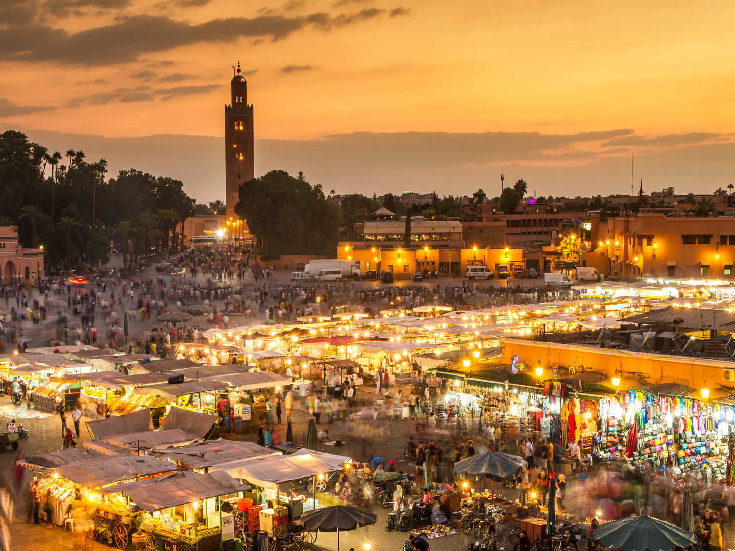 Colonie de vacances à Marrakech pendant l'automne. Visite de la place mythique : Jemaa El-Fna.